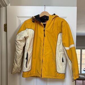 Youth Yellow and White Hooded ski or snowboard Jacket